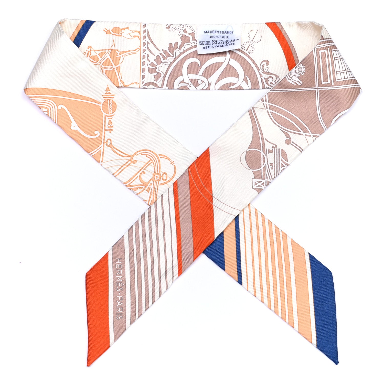 Hermes Silk Ex-Libris Twilly Creme Orange Beige 1 of 4