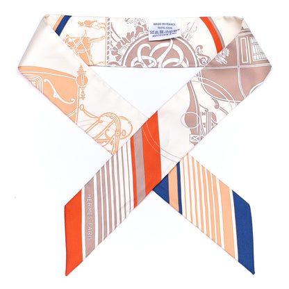 Hermes Silk Ex-Libris Twilly Creme Orange Beige 1 of 4
