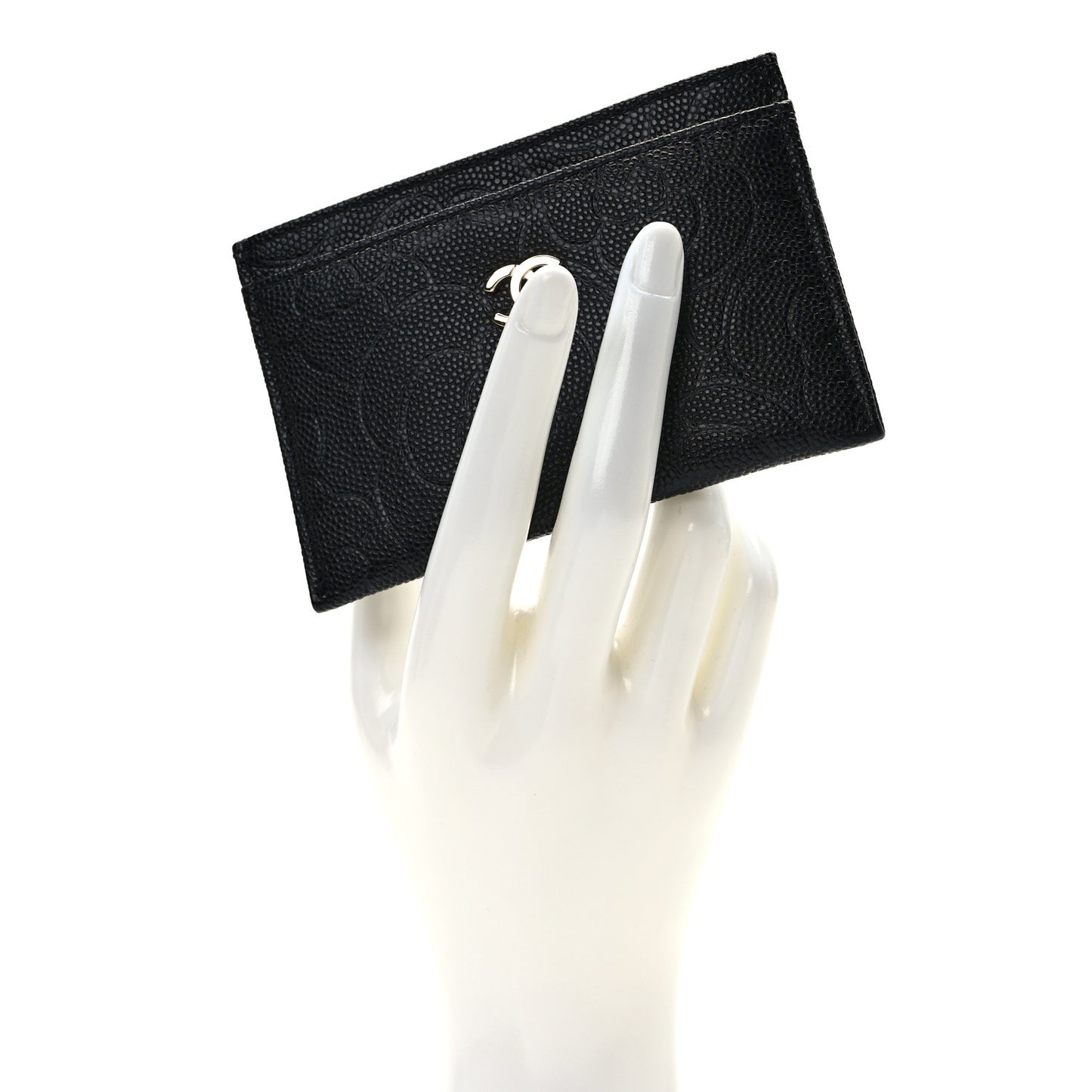 Caviar Camellia Embossed Card Holder Black