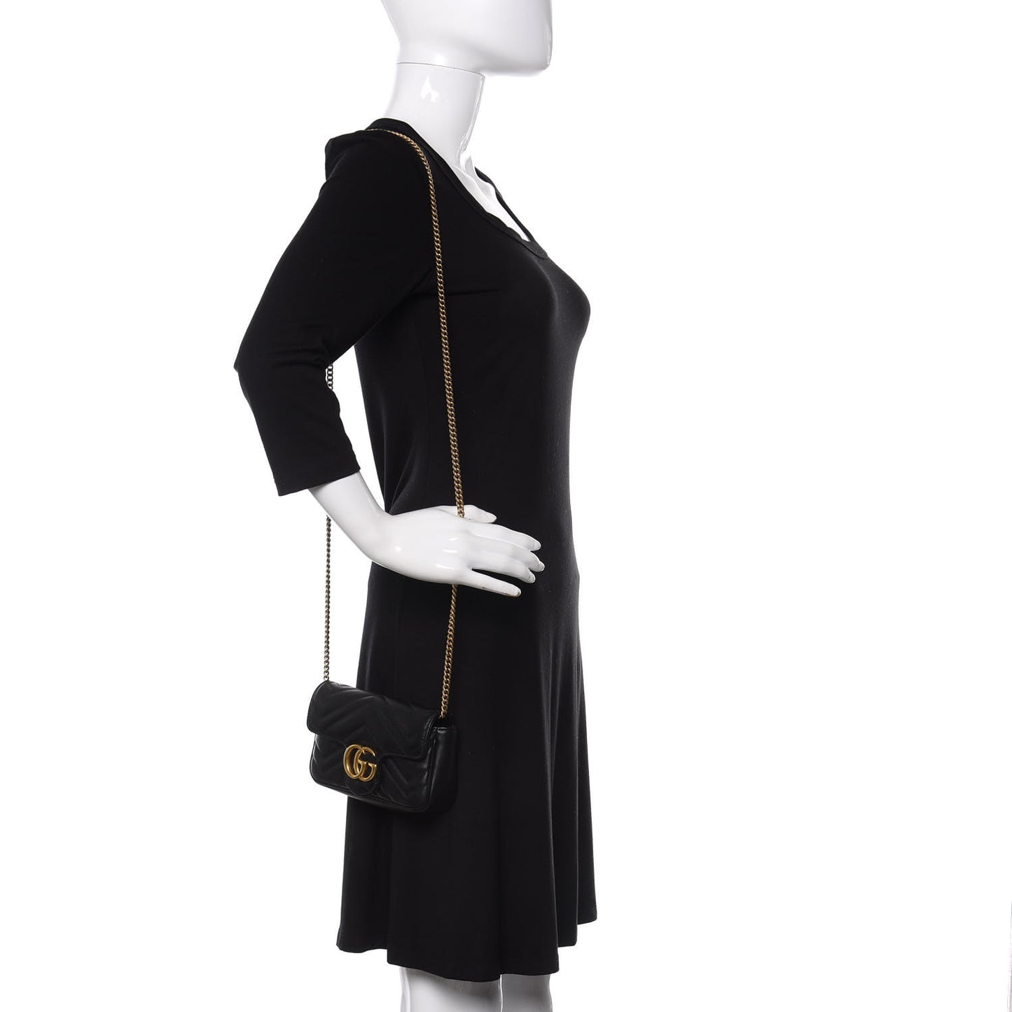 Calfskin Matelasse Super Mini GG Marmont Shoulder Bag Black