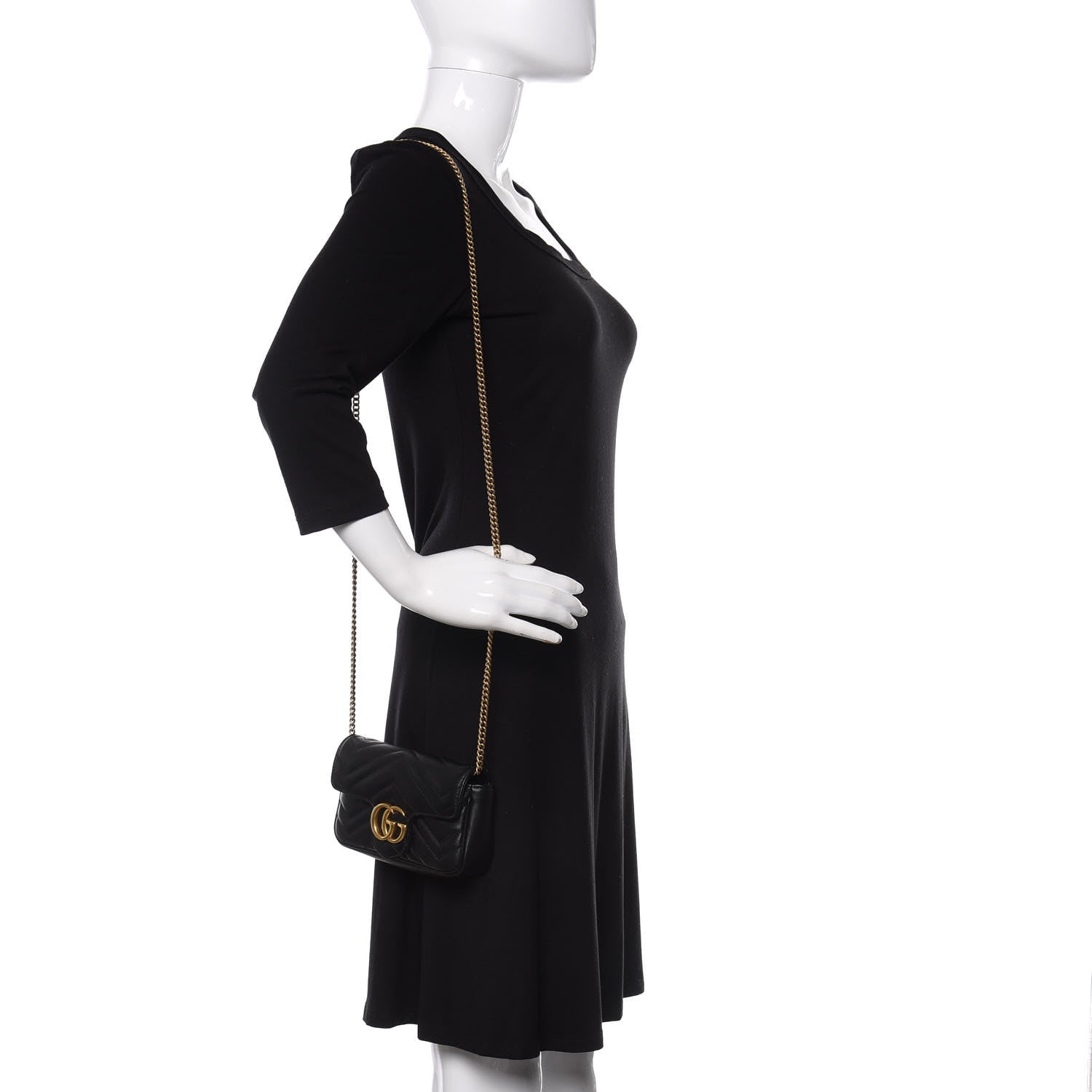 Gucci Calfskin Matelasse Super Mini GG Marmont Shoulder Bag Black 2 of 10