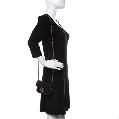 Gucci Calfskin Matelasse Super Mini GG Marmont Shoulder Bag Black 2 of 10