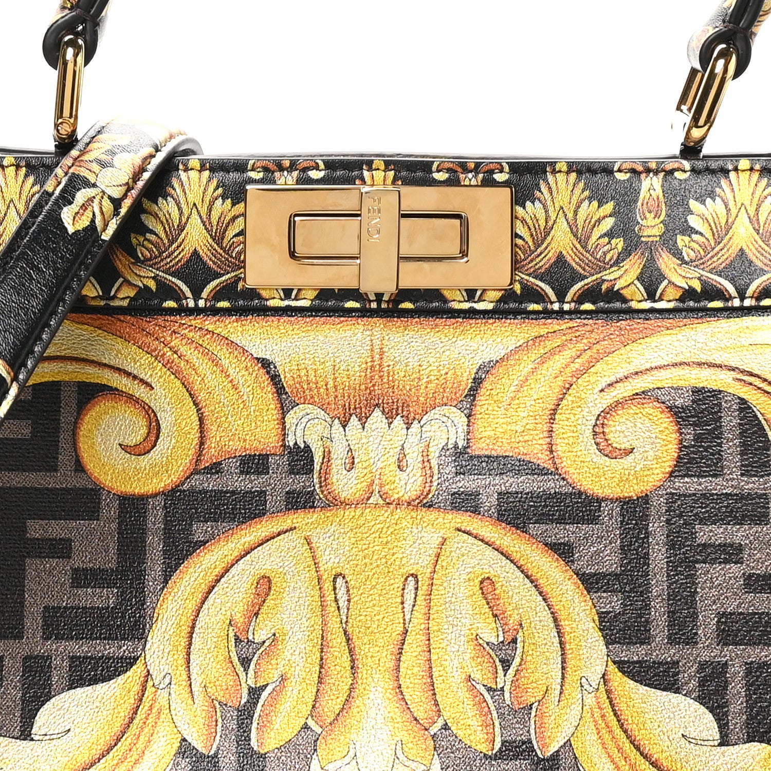 Fendi X VERSACE Vitello Seta Nappa Fendace FF Baroque Medium Peekaboo I SEE U Satchel Tobacco Black Gold 8 of 10