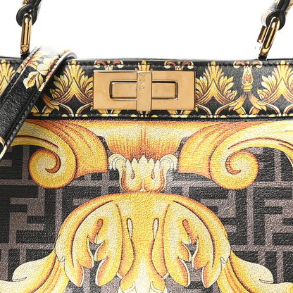 Fendi X VERSACE Vitello Seta Nappa Fendace FF Baroque Medium Peekaboo I SEE U Satchel Tobacco Black Gold 8 of 10