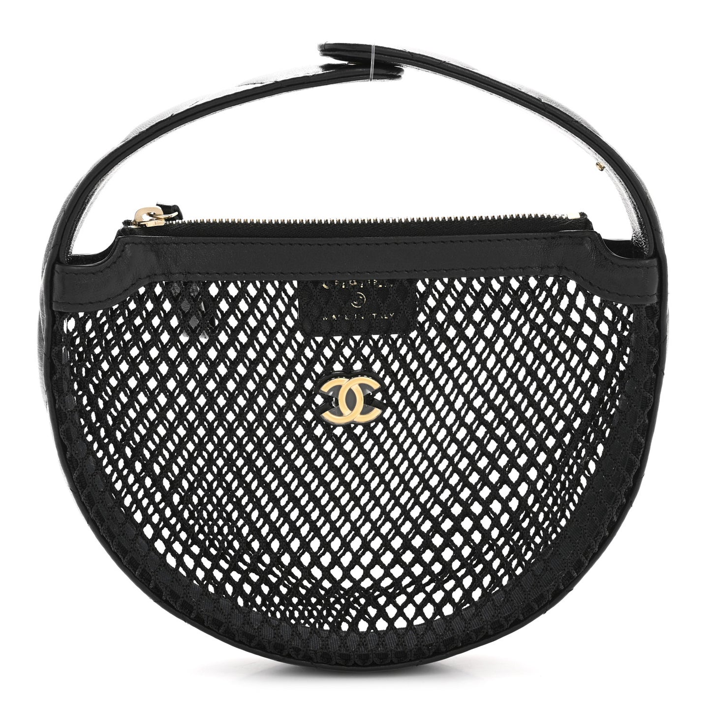 Mesh Shiny Lambskin Pouch Hobo Black