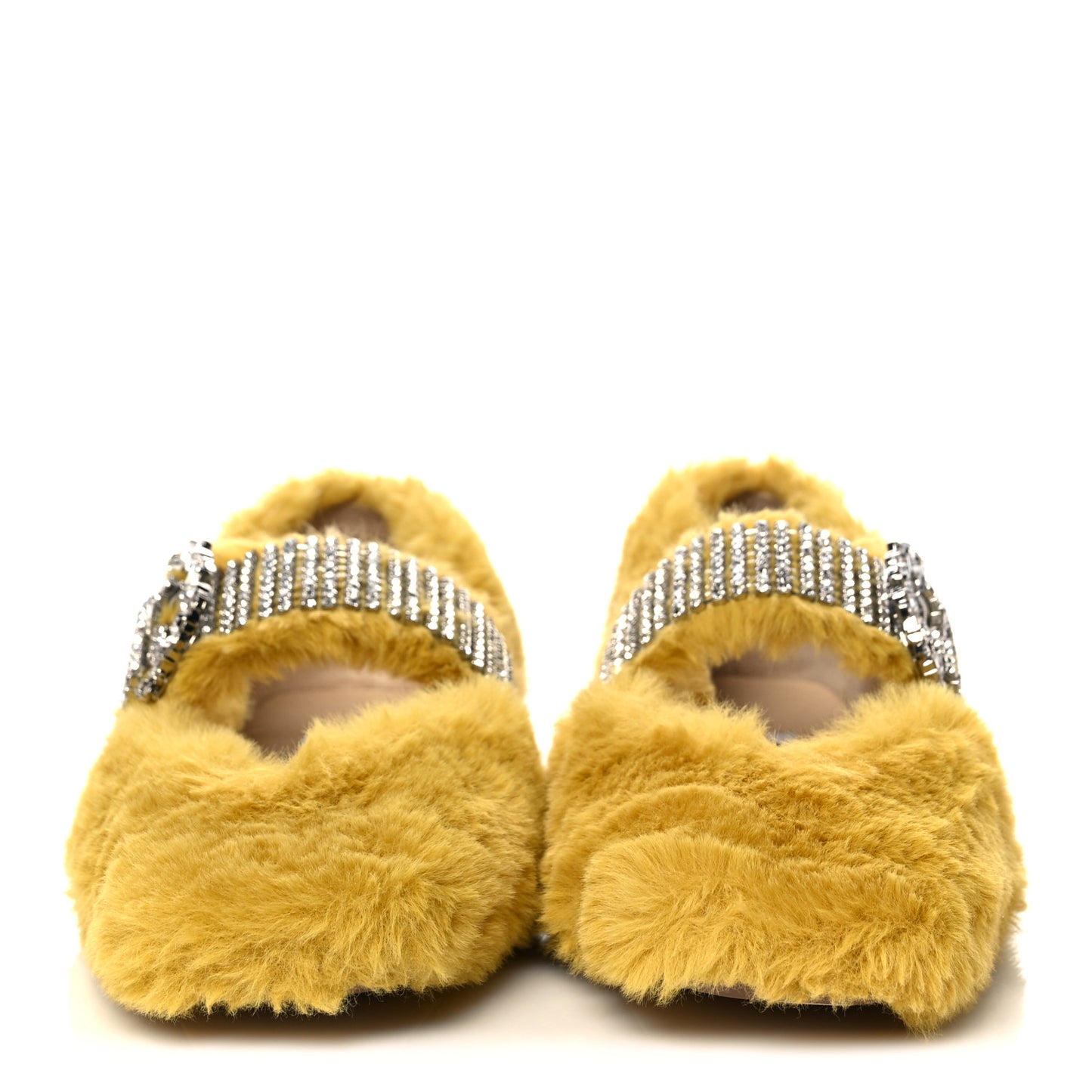 Faux Fur Crystal Embellished Krista Flats 37 Yellow