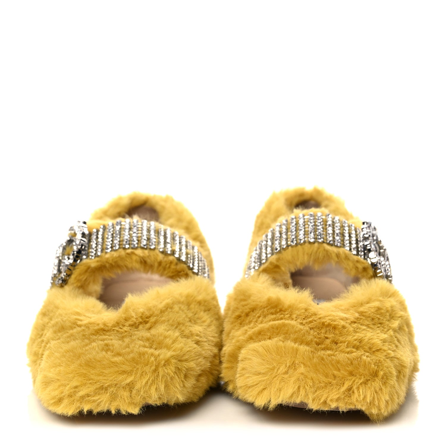 Jimmy Choo Faux Fur Crystal Embellished Krista Flats 37 Yellow 2 of 7