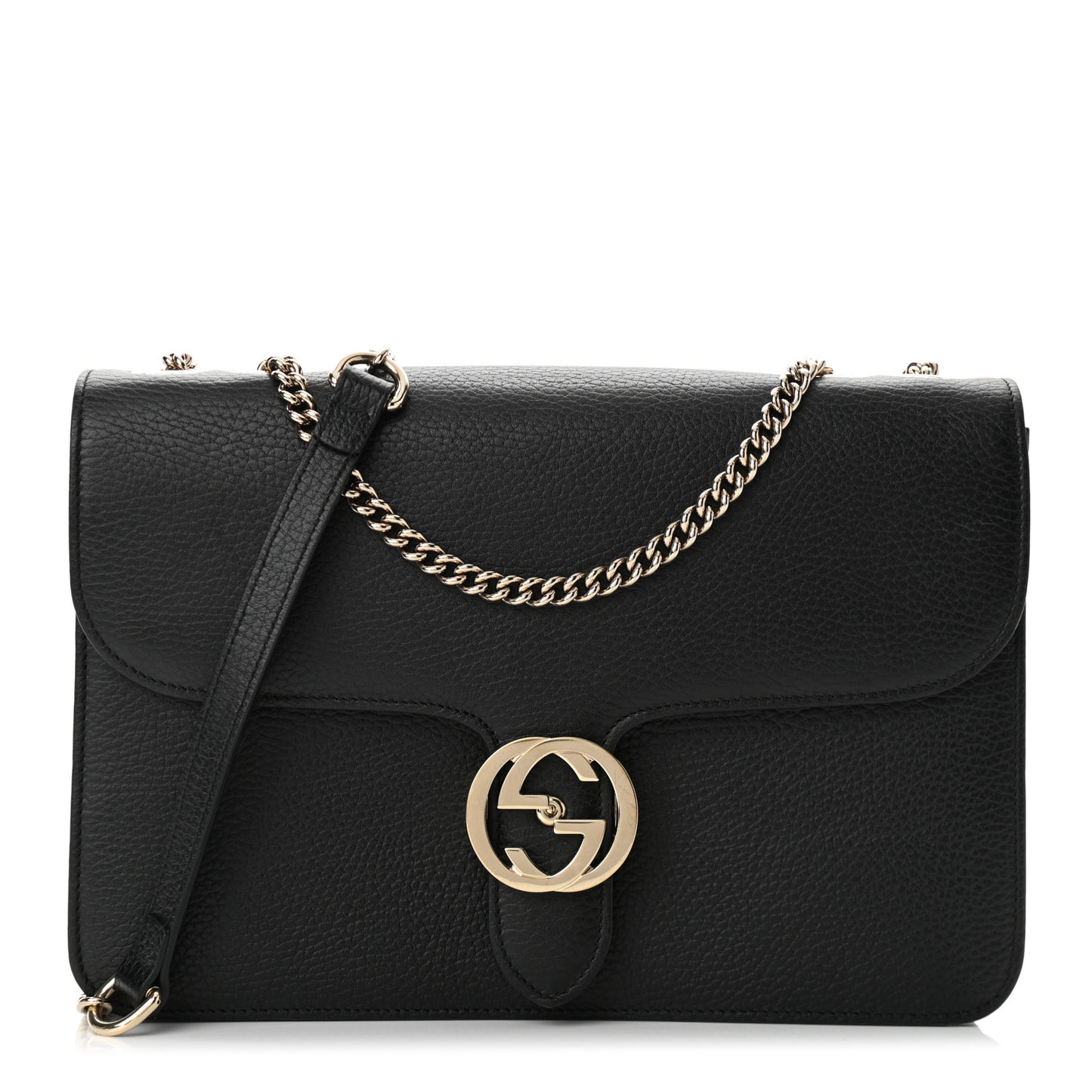 Dollar Calfskin Interlocking G Shoulder Bag Black