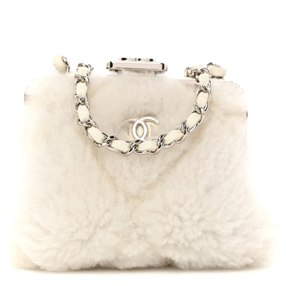 Chanel Shearling Sheepskin Lambskin Quilted Clutch With Chain White 2 of 10
