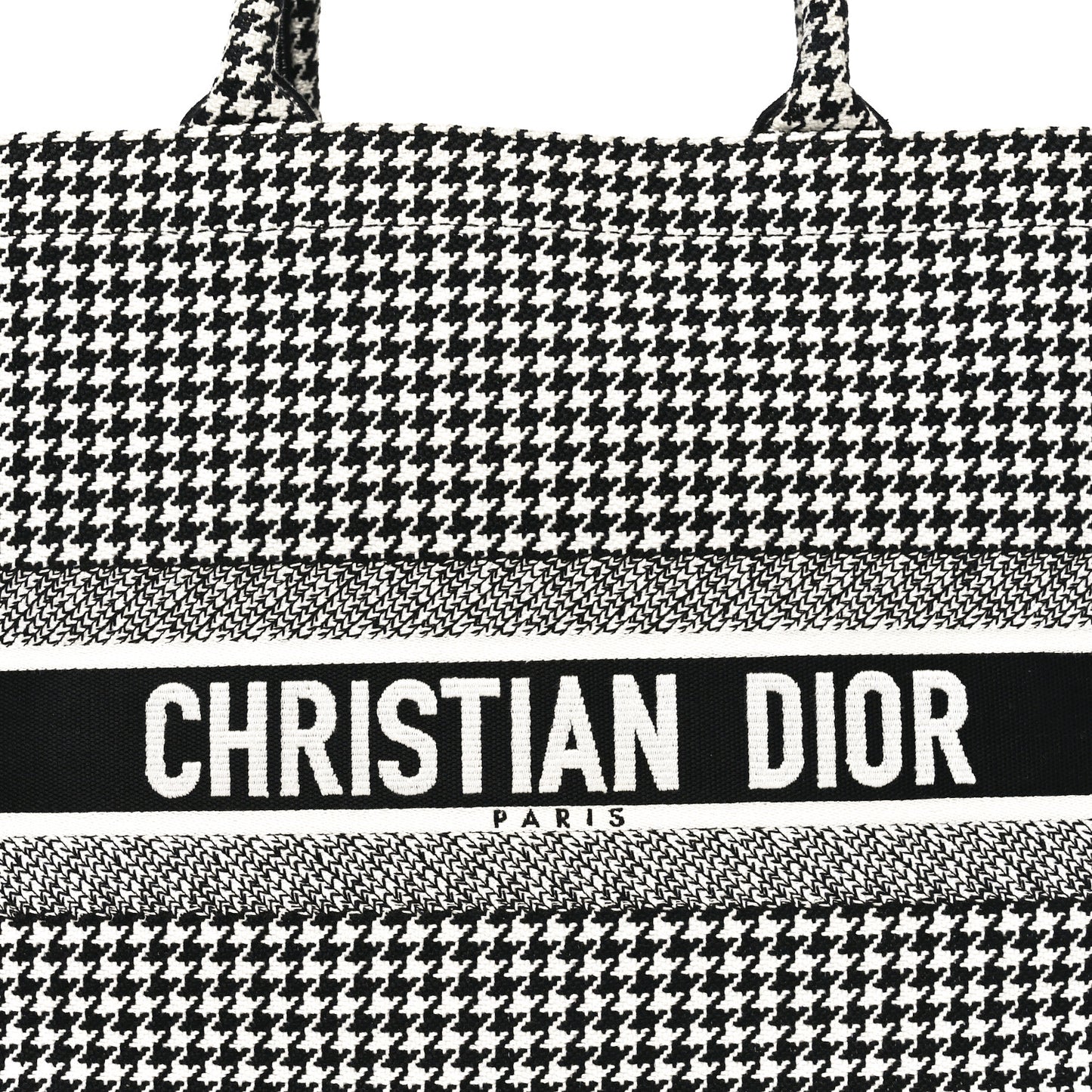 Canvas Houndstooth Embroidered Book Tote Black White