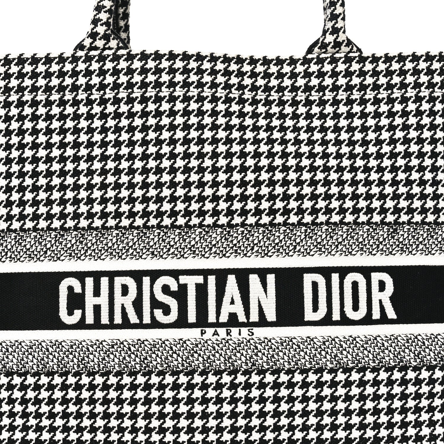Christian Dior Canvas Houndstooth Embroidered Book Tote Black White 8 of 10