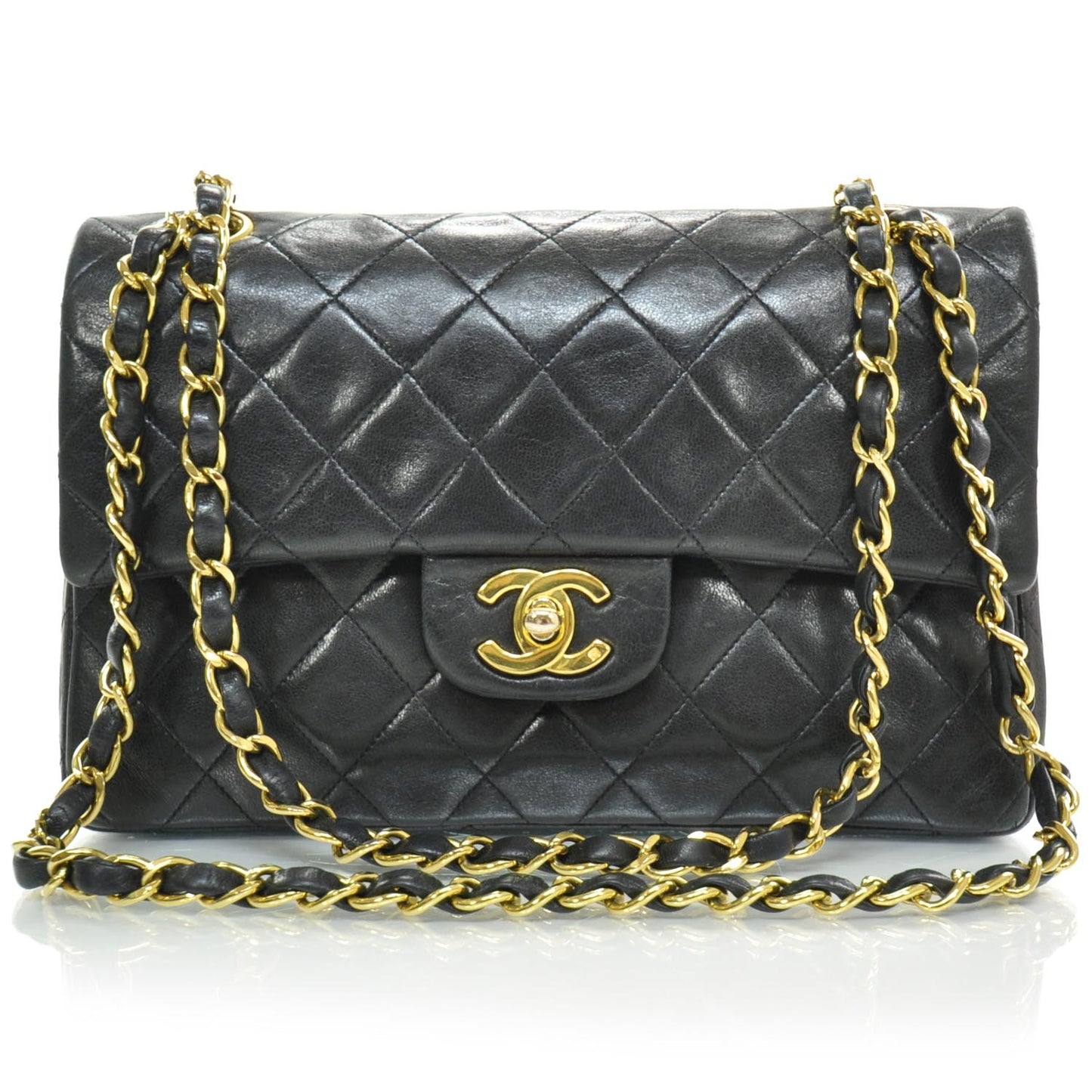 Lambskin Quilted Small Double Flap Black