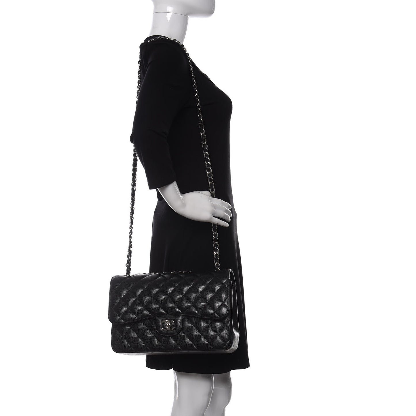 Caviar Quilted Jumbo Double Flap Black