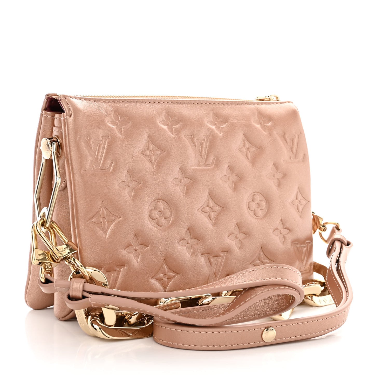Metallic Lambskin Embossed Monogram Coussin BB Pink Gold