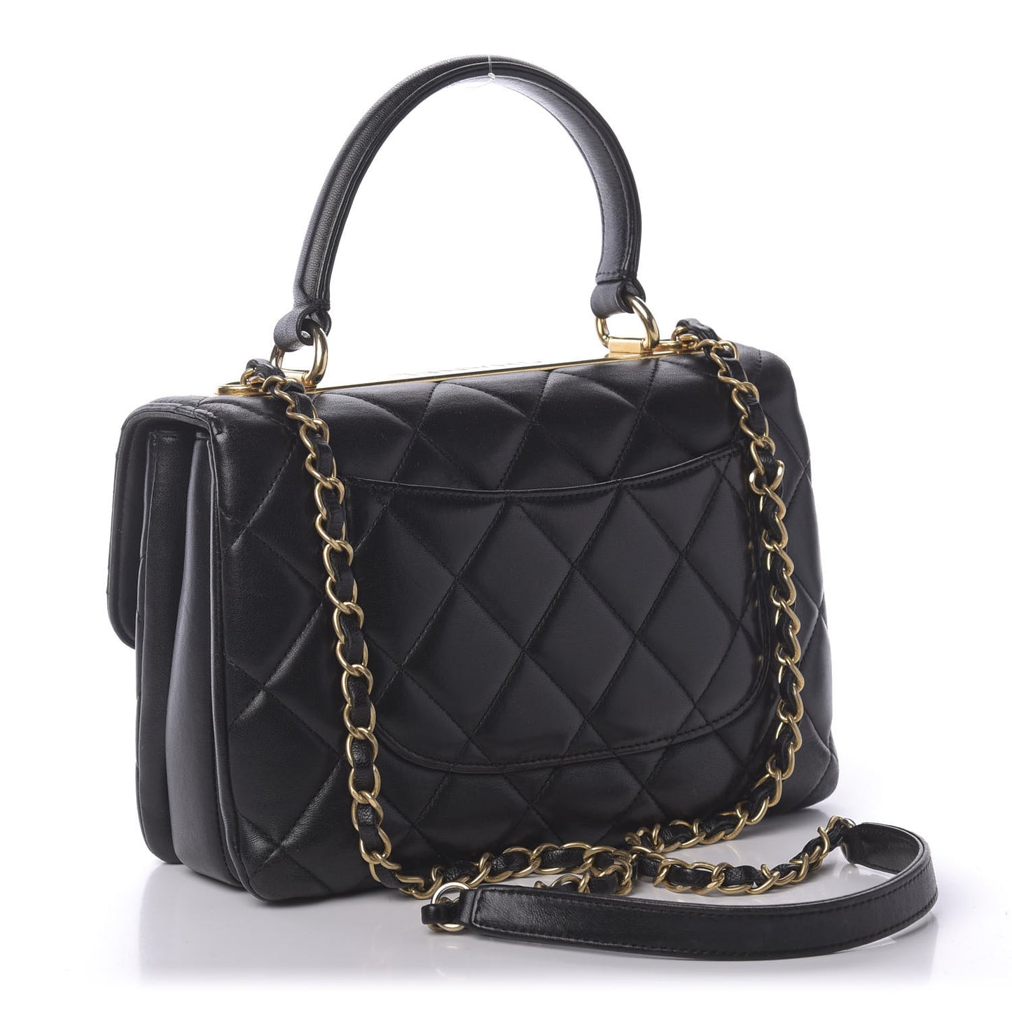 Lambskin Quilted Small Trendy CC Dual Handle Flap Bag Black
