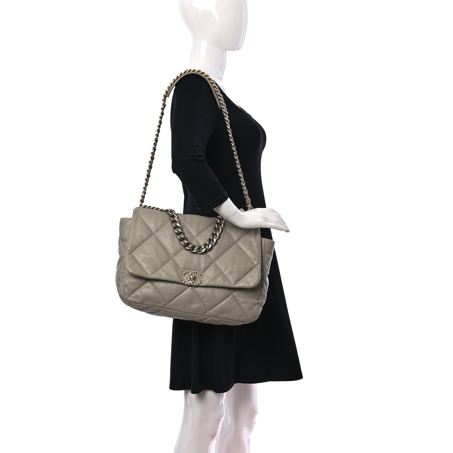 Chanel Lambskin Quilted Maxi Chanel 19 Flap Grey 2 of 12