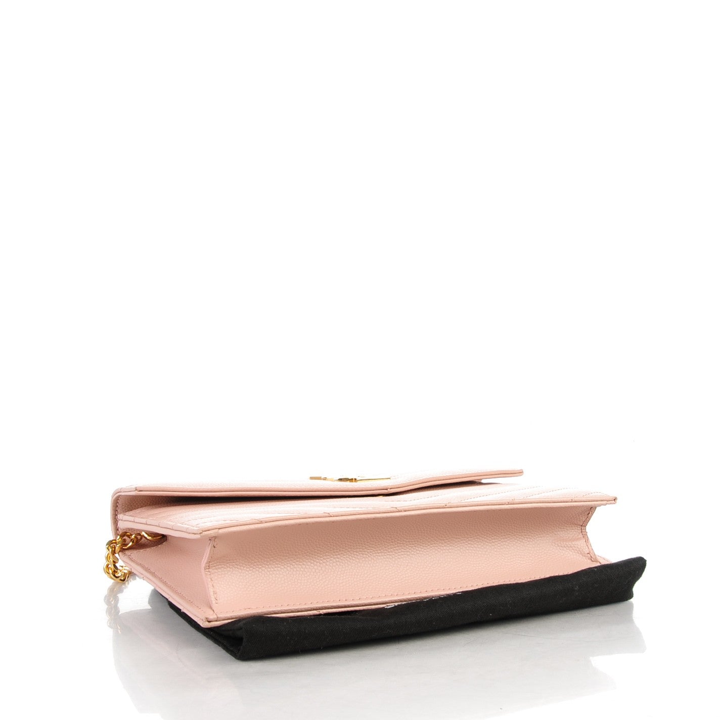 Saint Laurent Grain De Poudre Matelasse Chevron Monogram Envelope Chain Wallet Pale Pink 4 of 7