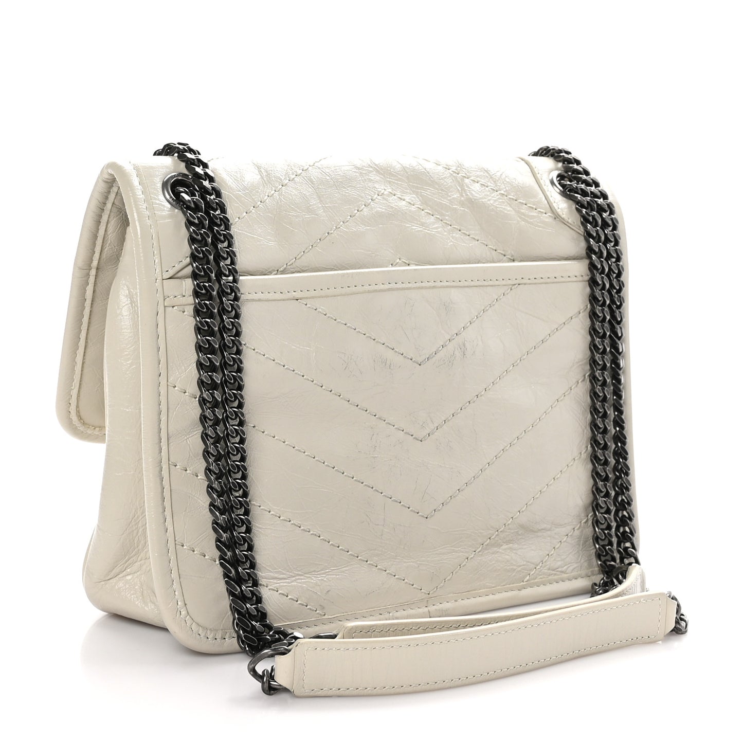 Crinkled Calfskin Matelasse Monogram Baby Niki Chain Satchel Ivory