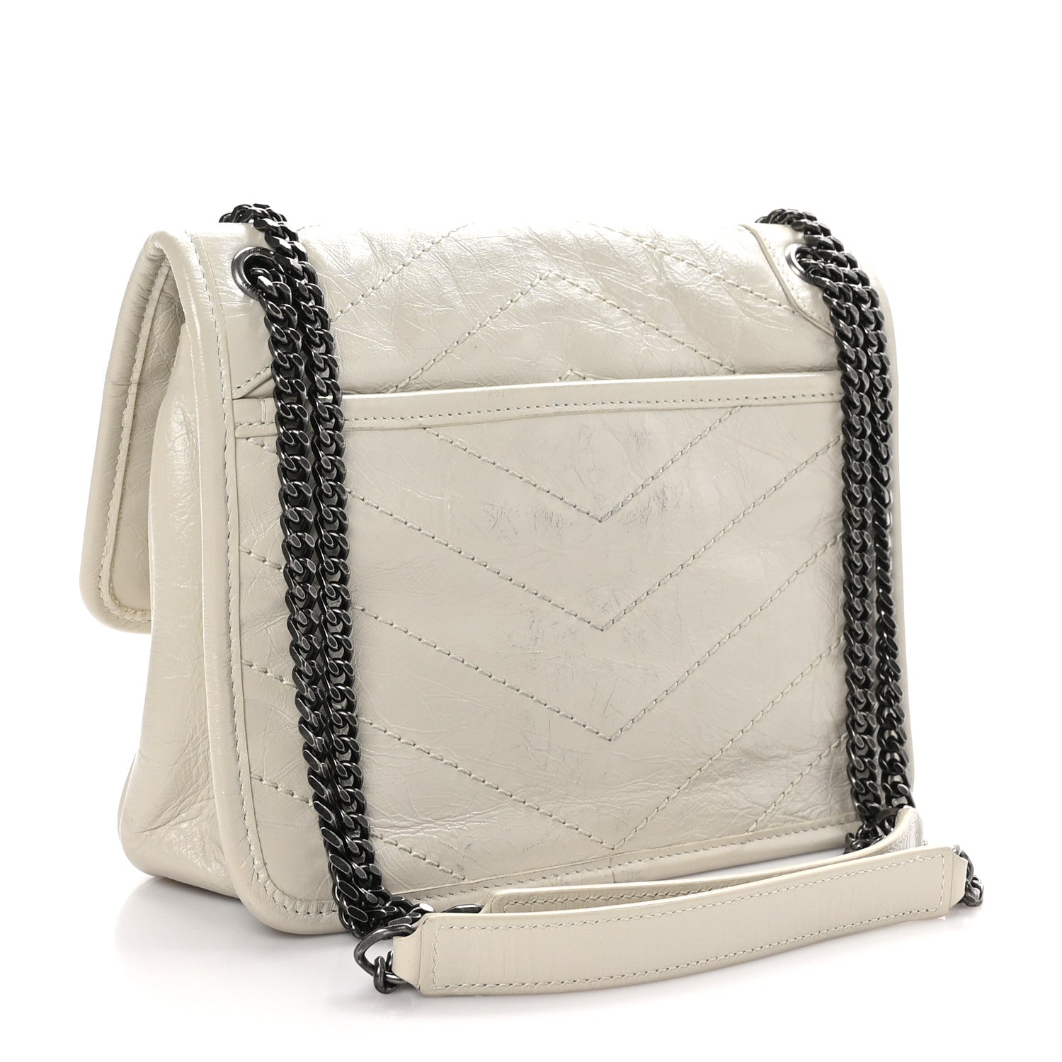 Saint Laurent Crinkled Calfskin Matelasse Monogram Baby Niki Chain Satchel Ivory 3 of 11