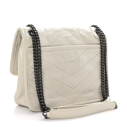 Saint Laurent Crinkled Calfskin Matelasse Monogram Baby Niki Chain Satchel Ivory 3 of 11