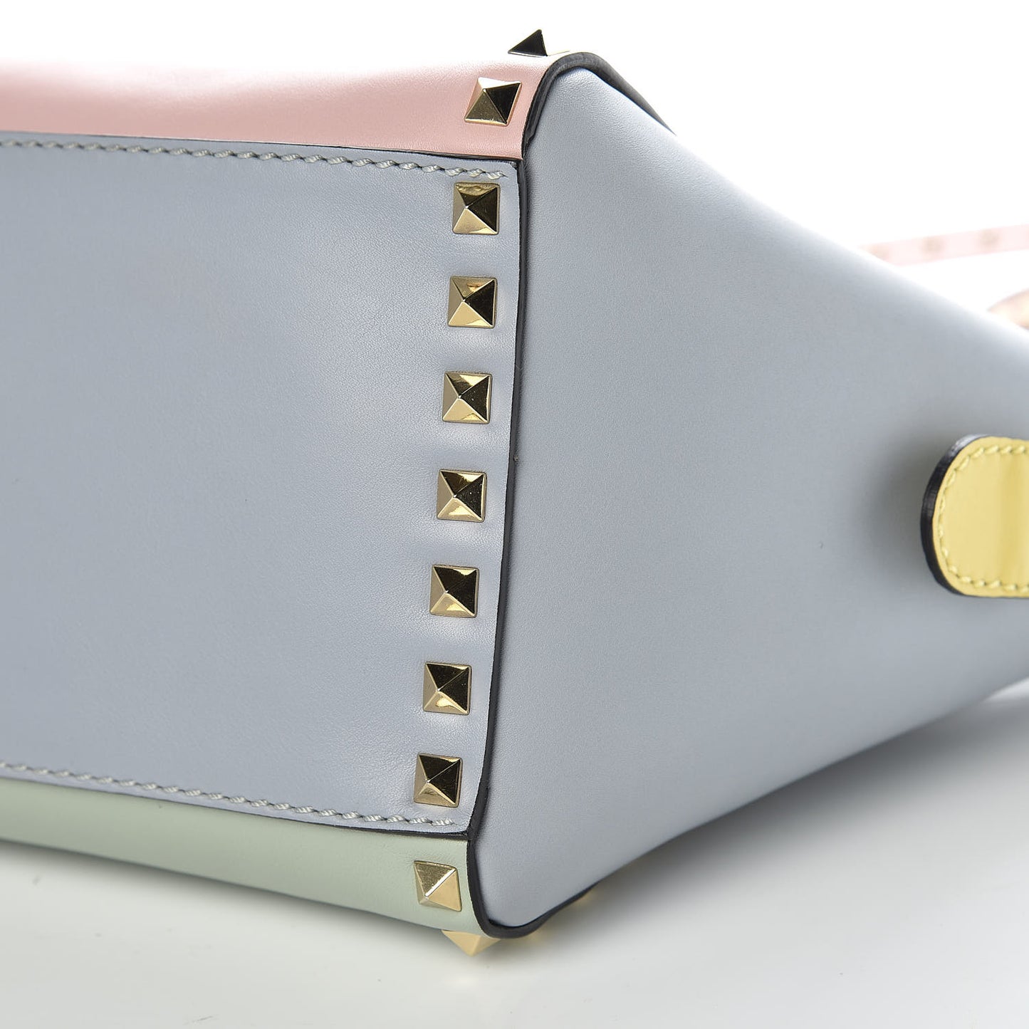 Calfskin Watercolor Small Rockstud Double Handle Tote Rose Green Yellow Sky