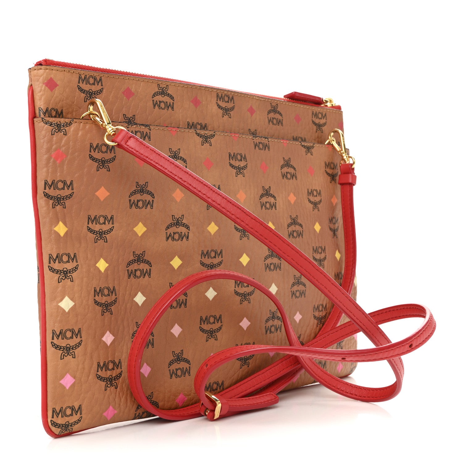 MmC MCM Skyoptic Visetos Mini Crossbody Pouch Spectrum Diamond Cognac