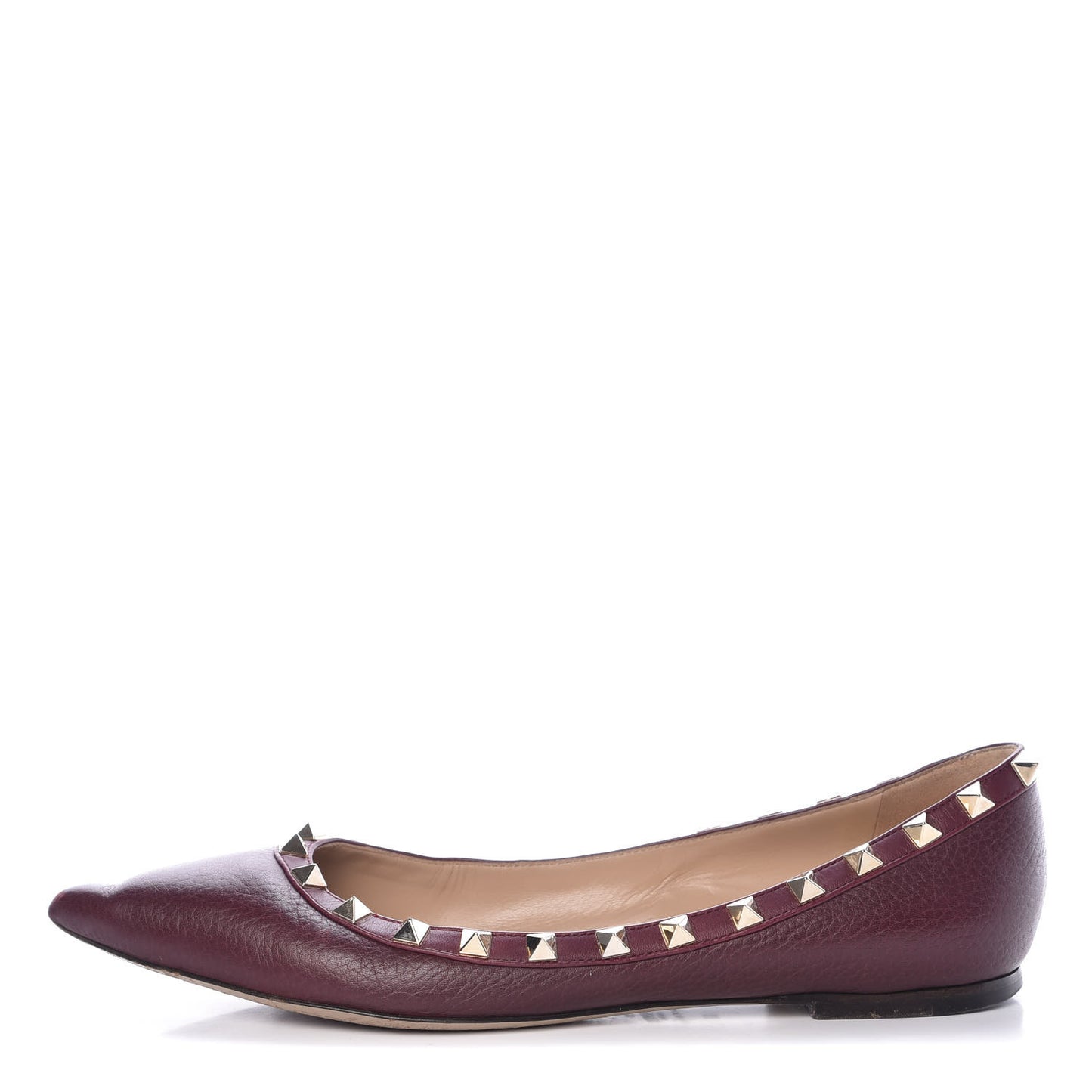Pebbled Calfskin Rockstud Ballerina Flats 38 Rubin