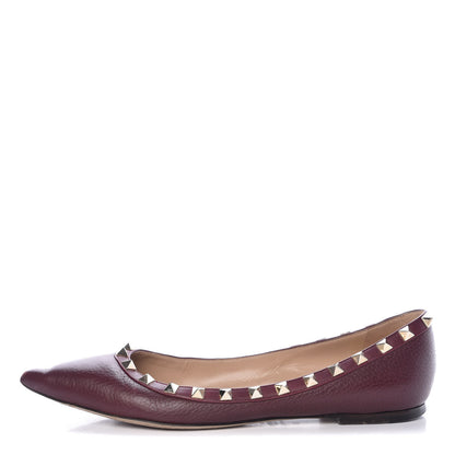 Valentino Garavani Pebbled Calfskin Rockstud Ballerina Flats 38 Rubin 1 of 20