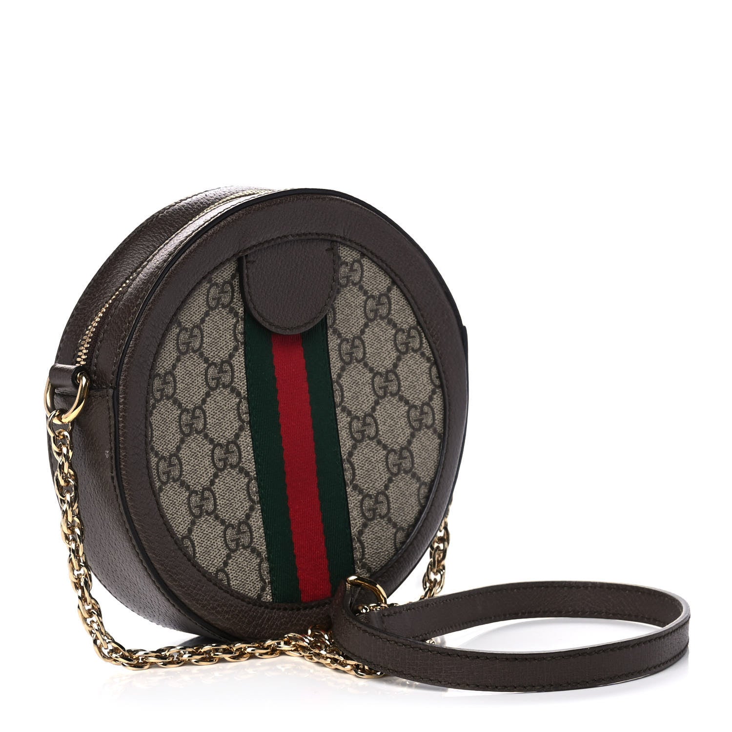 Gucci GG Supreme Monogram Web Mini Ophidia Round Shoulder Bag Brown 3 of 11