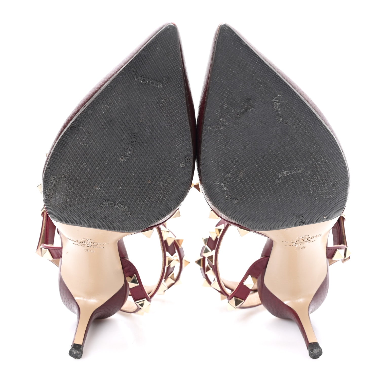 Valentino Garavani Pebbled Calfskin Rockstud Ankle Strap 65mm Pumps 36 Rubino 6 of 9