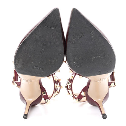 Valentino Garavani Pebbled Calfskin Rockstud Ankle Strap 65mm Pumps 36 Rubino 6 of 9
