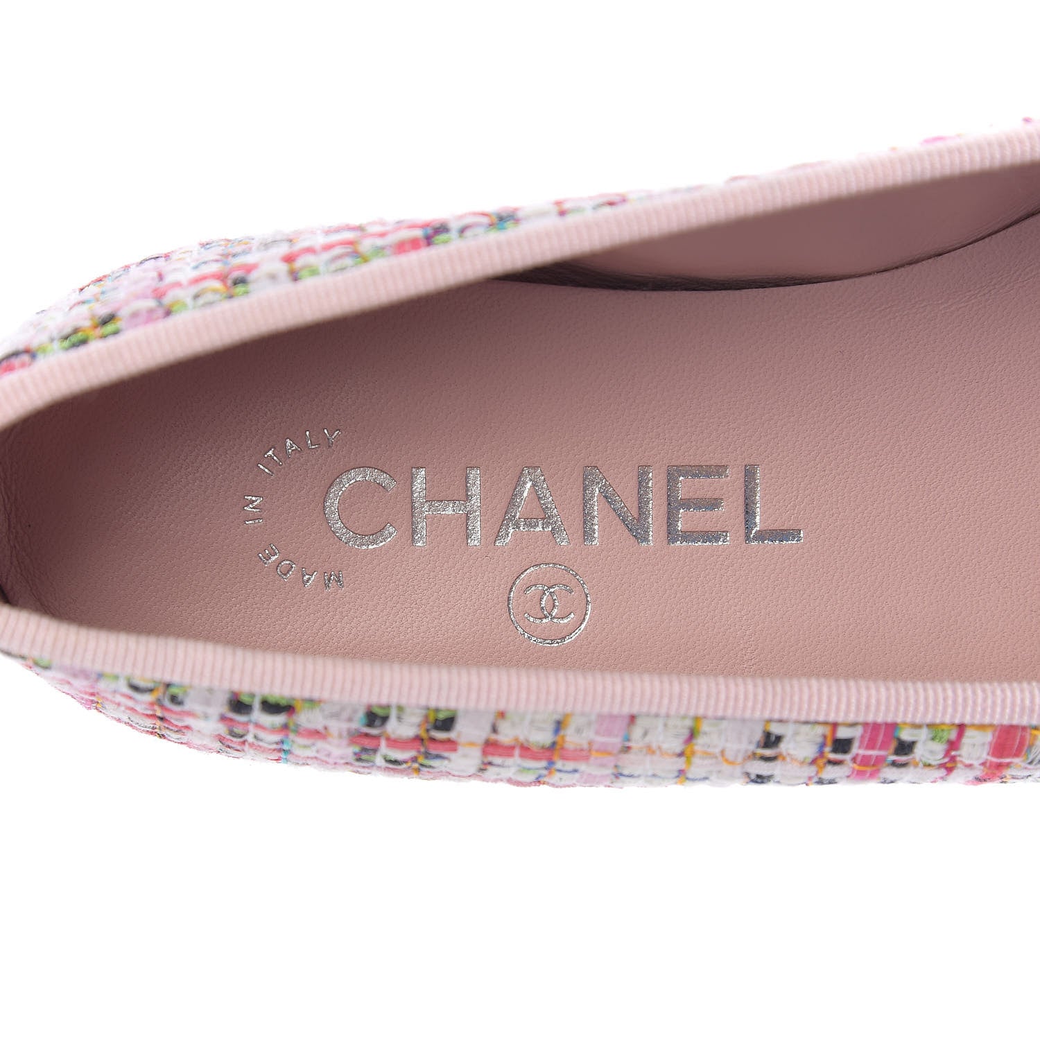 Chanel Tweed Calfskin Cap Toe Ballerina Flats 37.5 Pink 6 of 10