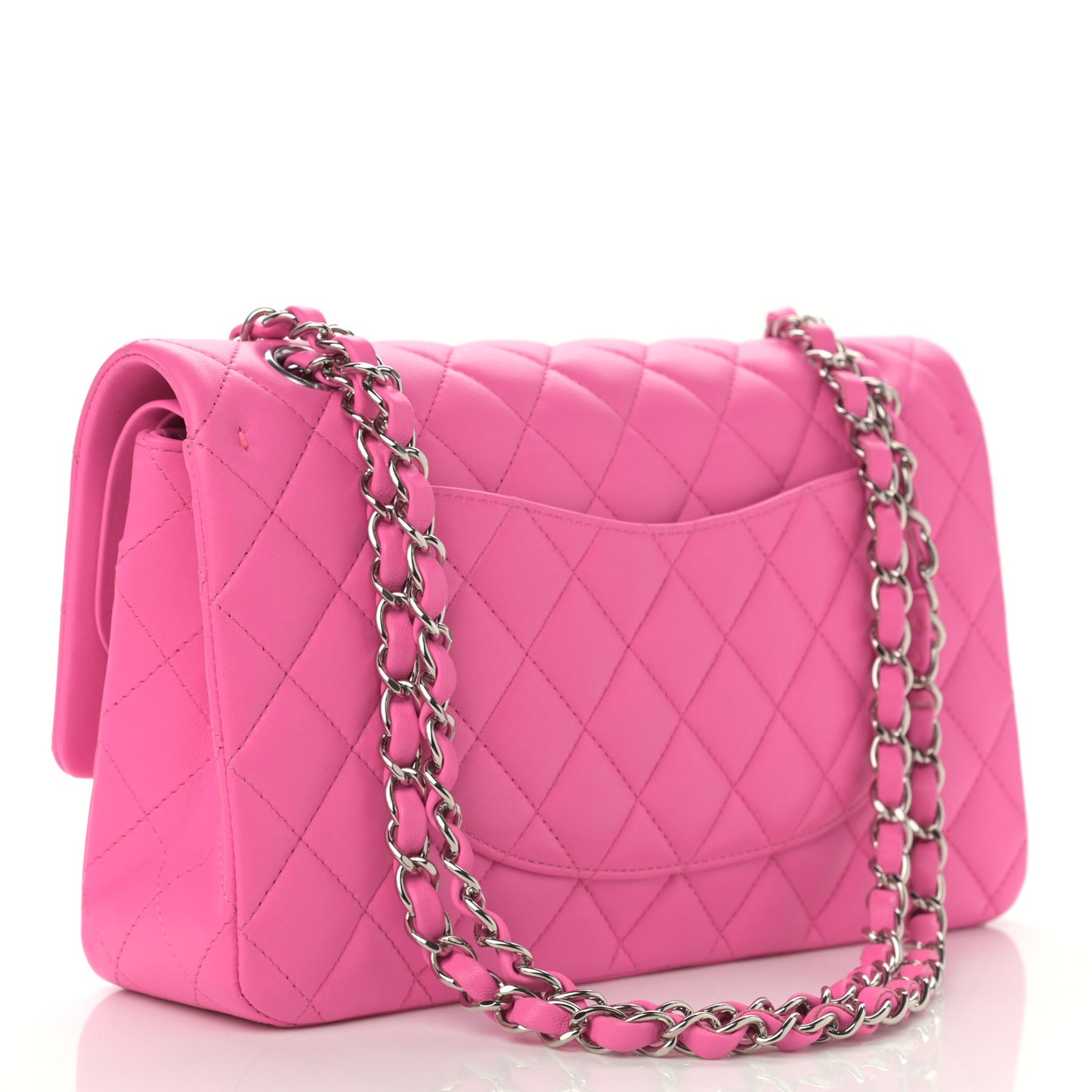 Lambskin Quilted Medium Double Flap Neon Pink