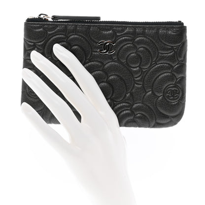 Chanel Goatskin Camellia Embossed Cosmetic Pouch Anthracite 2 of 8