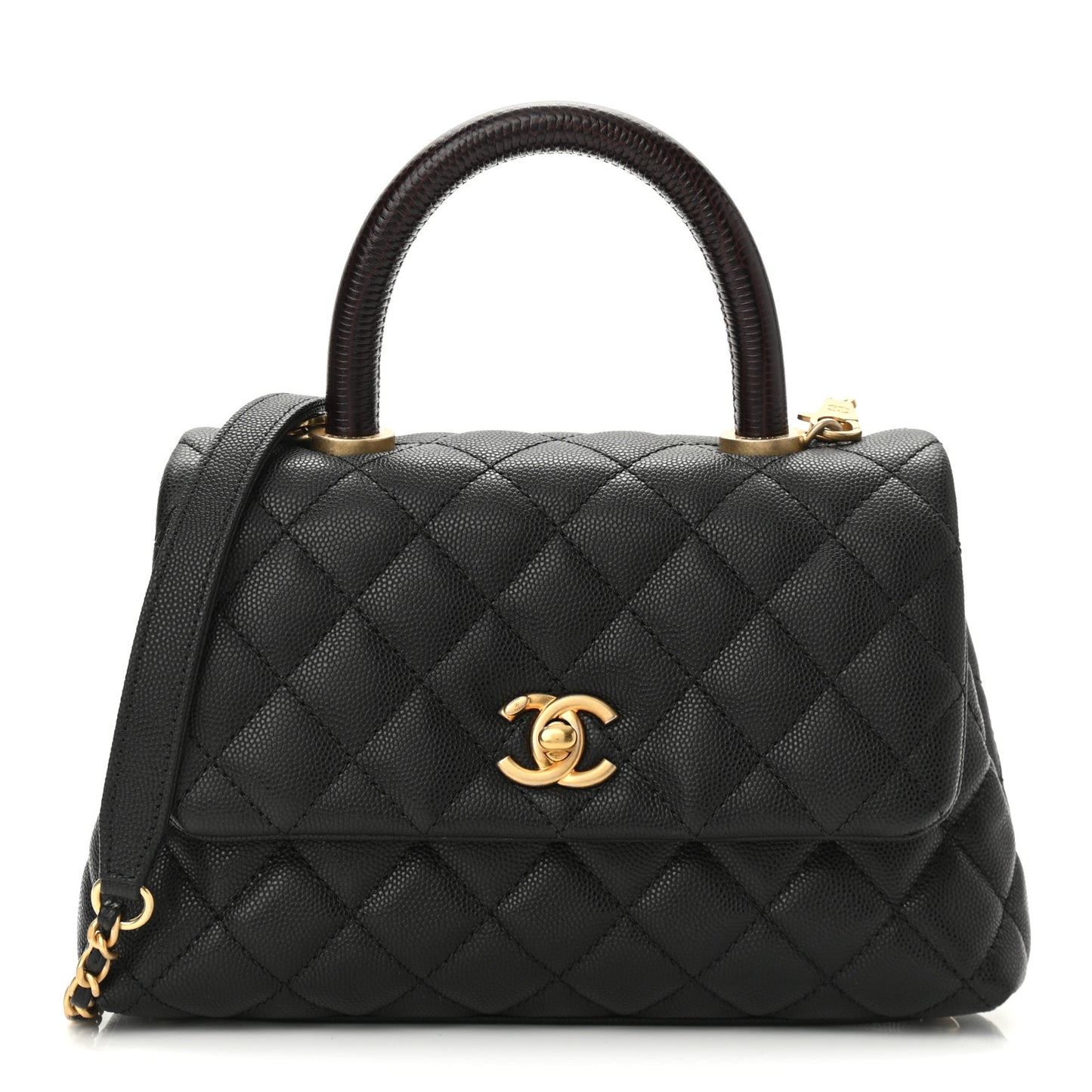 Caviar Lizard Embossed Quilted Mini Coco Handle Flap Black