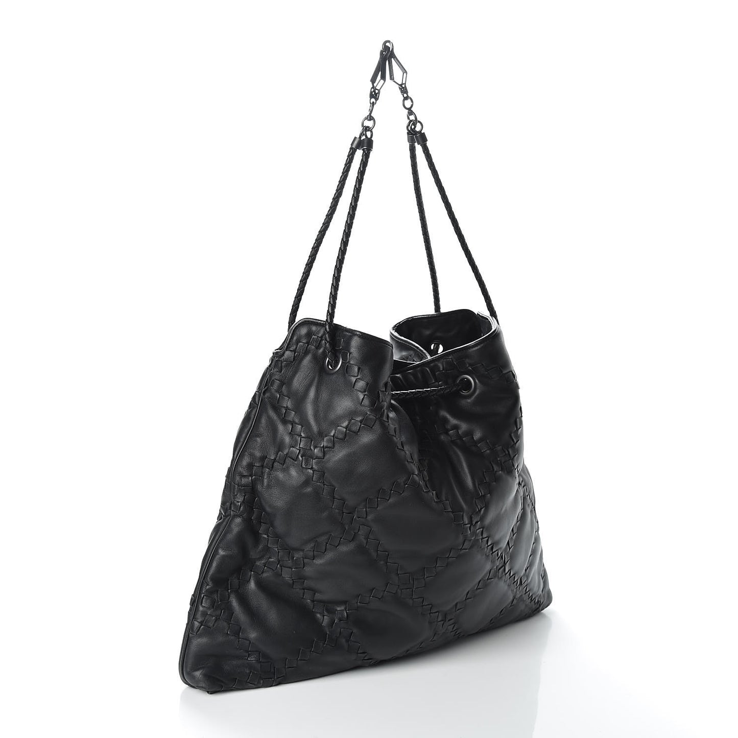 Nappa Intrecciato Quilted Farfalle Shoulder Bag Black