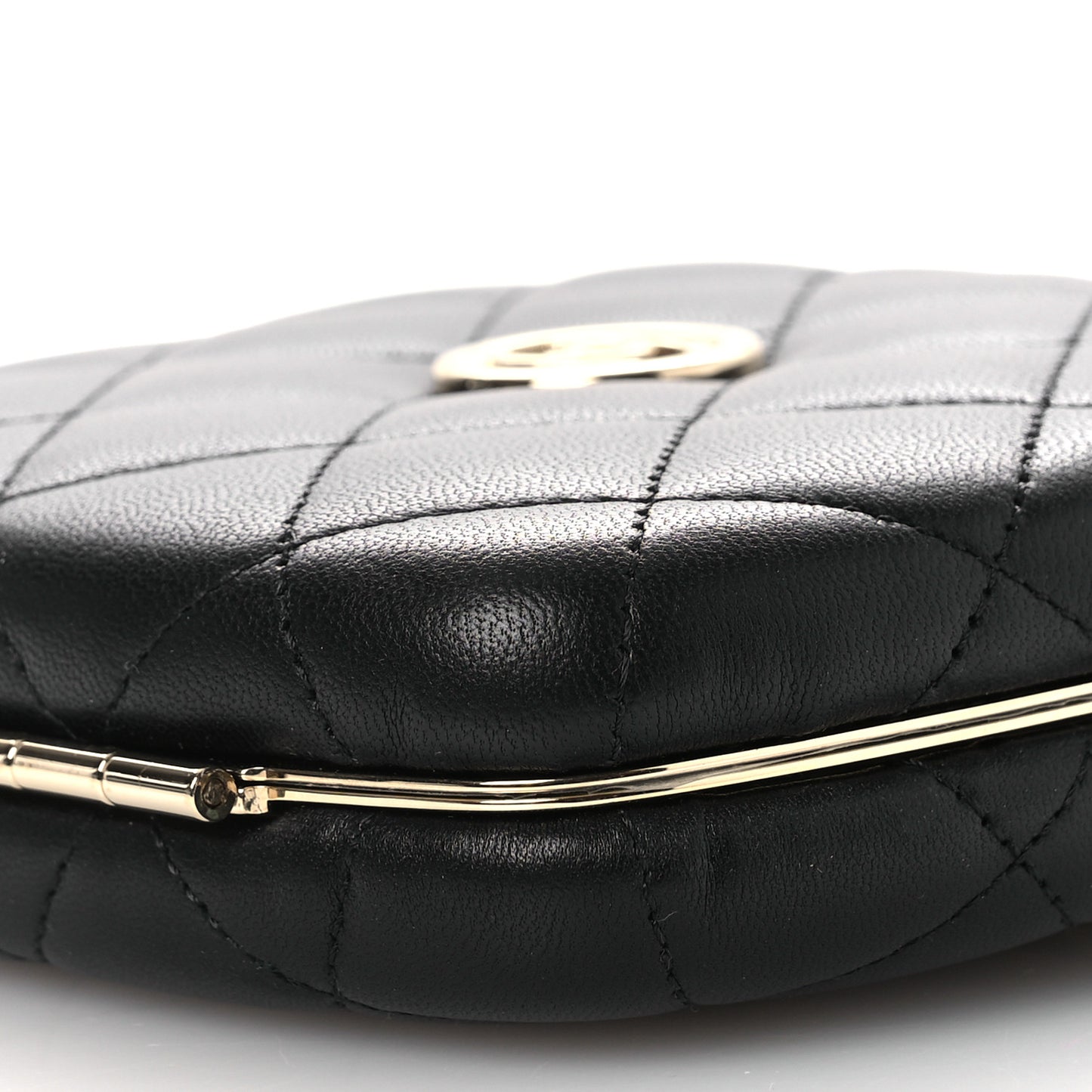 Lambskin Quilted Compact Vanity Case Purse With Chain Black