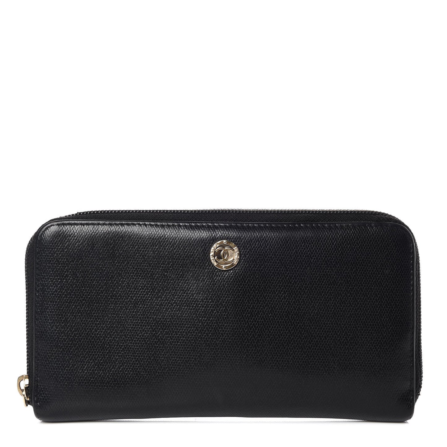Grained Calfskin Large CC Zip Around Wallet Black
