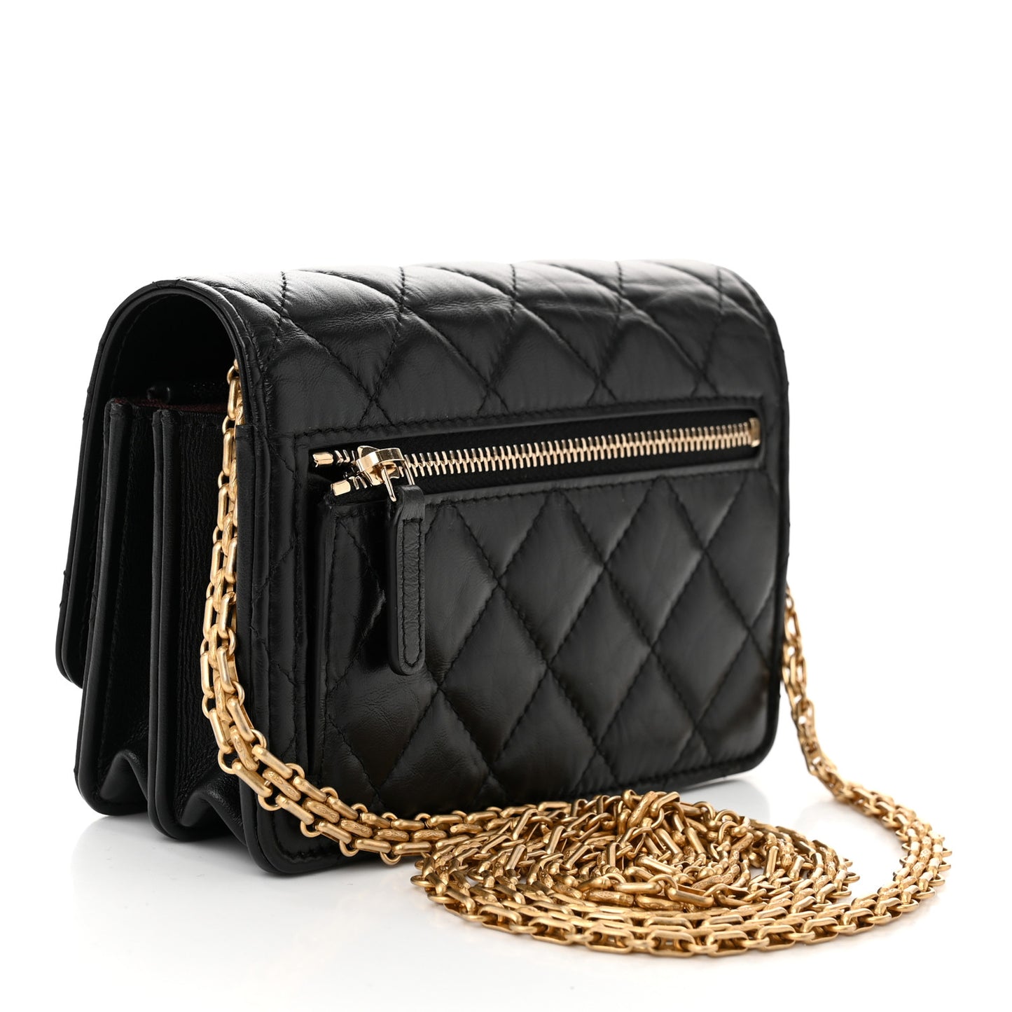 Aged Calfskin Quilted Mini Reissue Wallet On Chain WOC Black