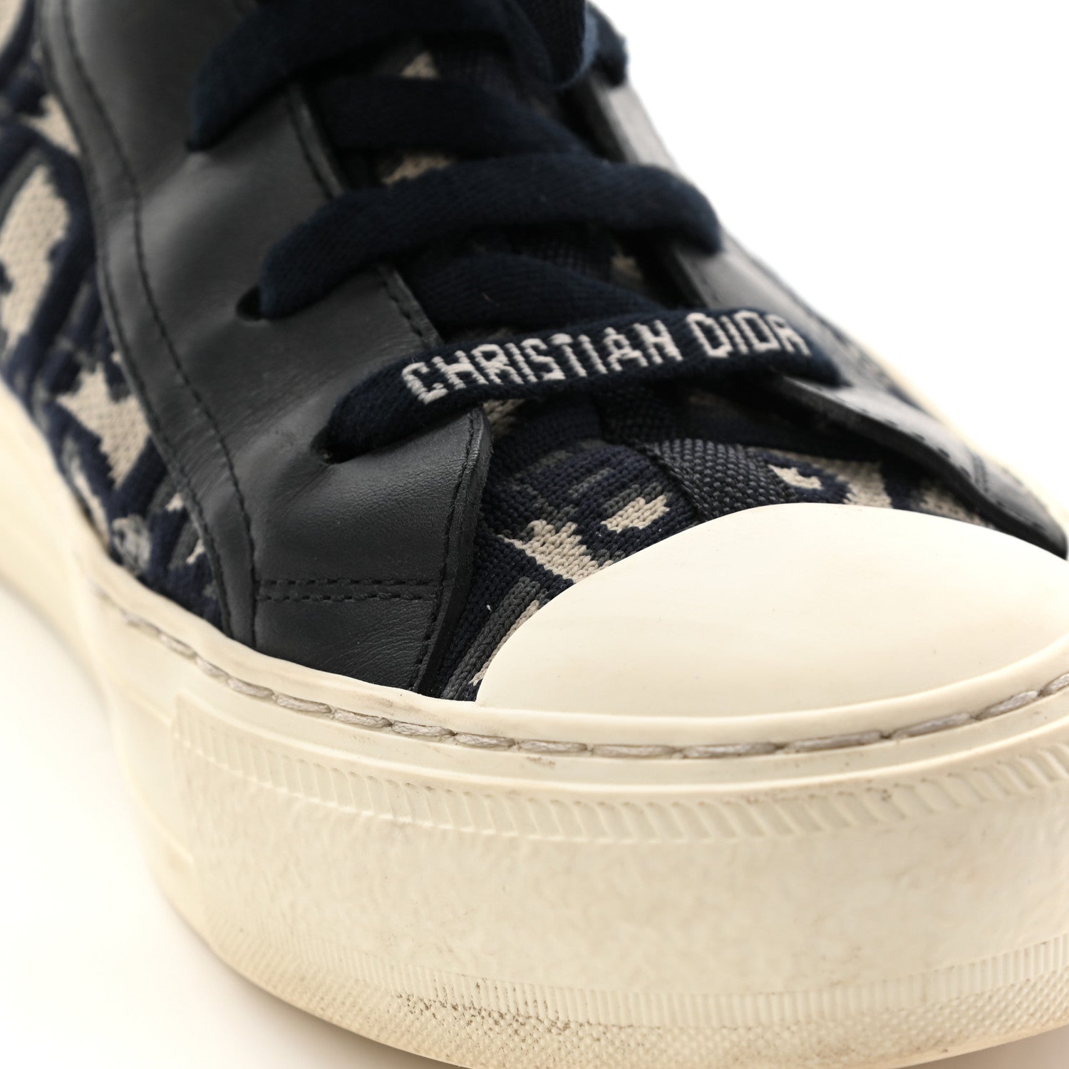 Christian Dior Technical Knit Calfskin Oblique Womens Walk'n Dior High Top Sneakers 37 Deep Blue 10 of 14