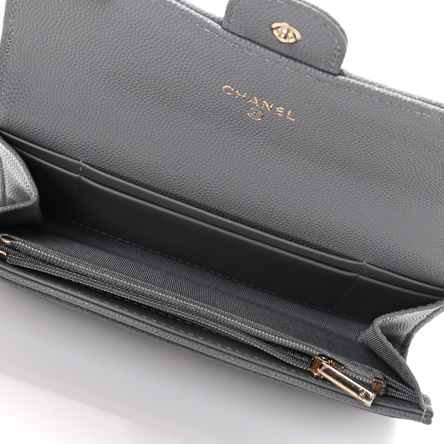 Caviar Quilted Medium Flap Wallet Grey