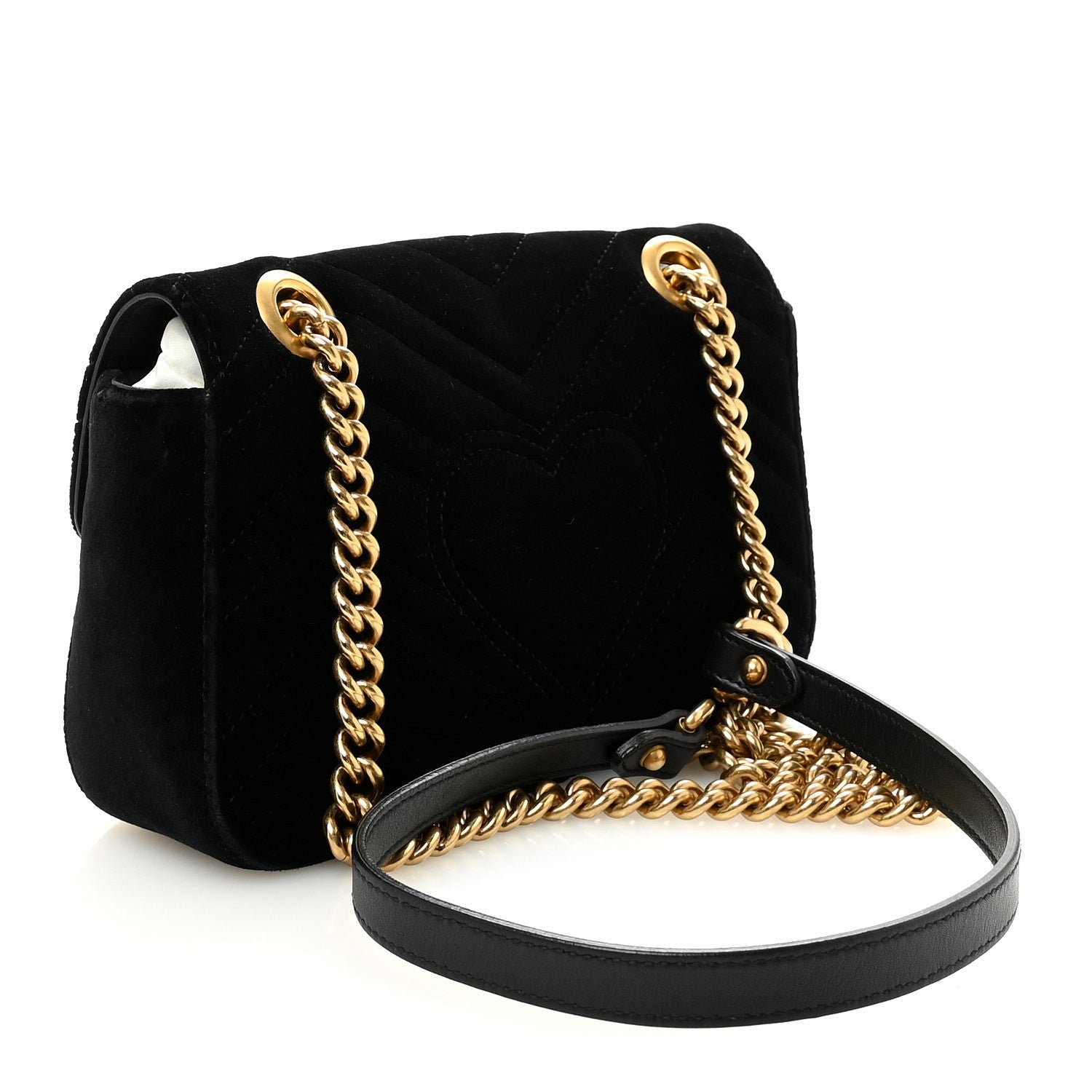 Gucci Velvet Matelasse Mini GG Marmont Shoulder Bag Black 3 of 10