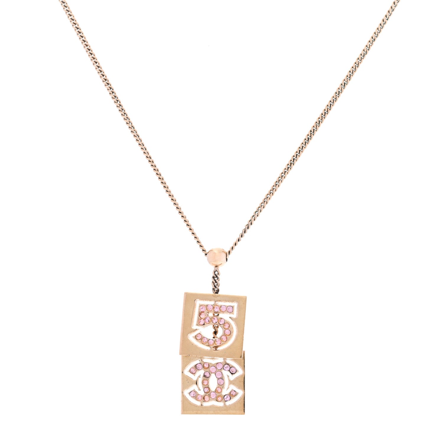 Chanel Crystal CC No.5 Necklace Gold Pink 1 of 5