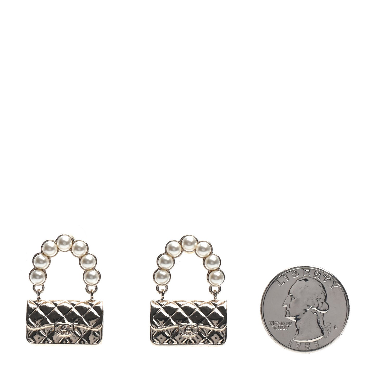 Pearl Quilted CC Flap Bag Earrings Gold