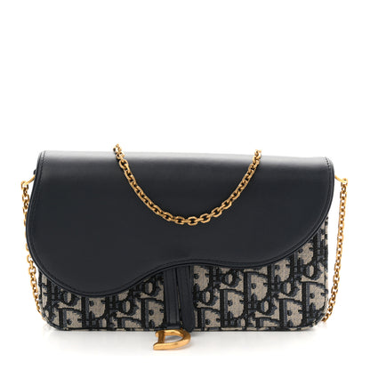 Christian Dior Oblique Smooth Calfskin Medium Saddle Pouch With Chain Blue 1 of 10