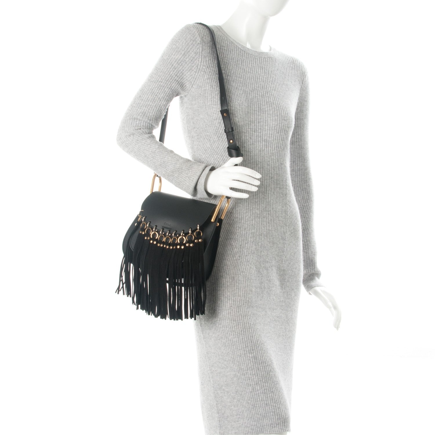 Chloe Calfskin Small Hudson Fringe Shoulder Bag Black 2 of 6