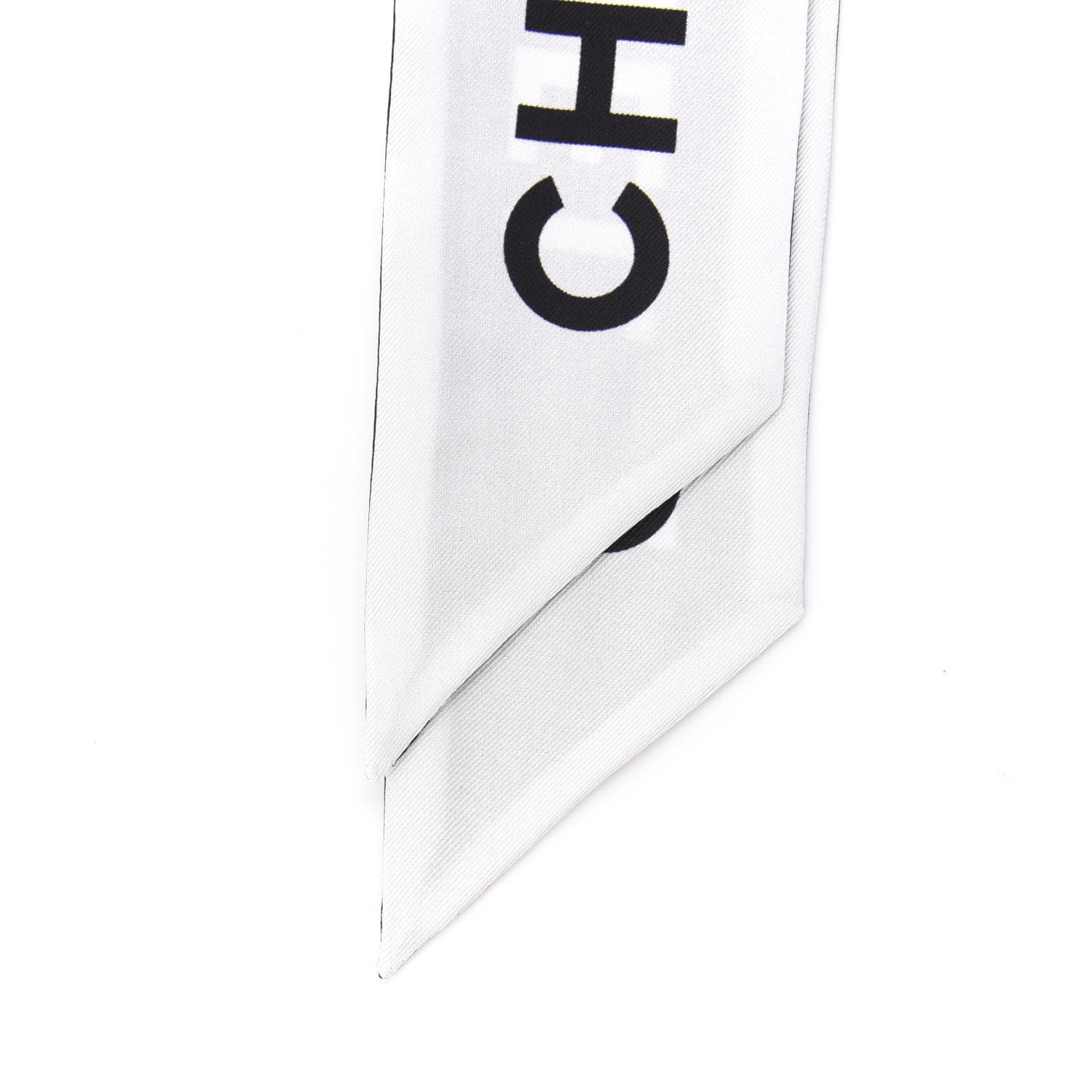 Chanel Silk Logo Slim Bandeau Scarf Black White 3 of 4