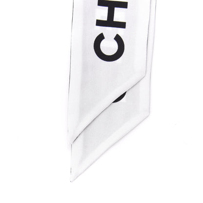 Chanel Silk Logo Slim Bandeau Scarf Black White 3 of 4
