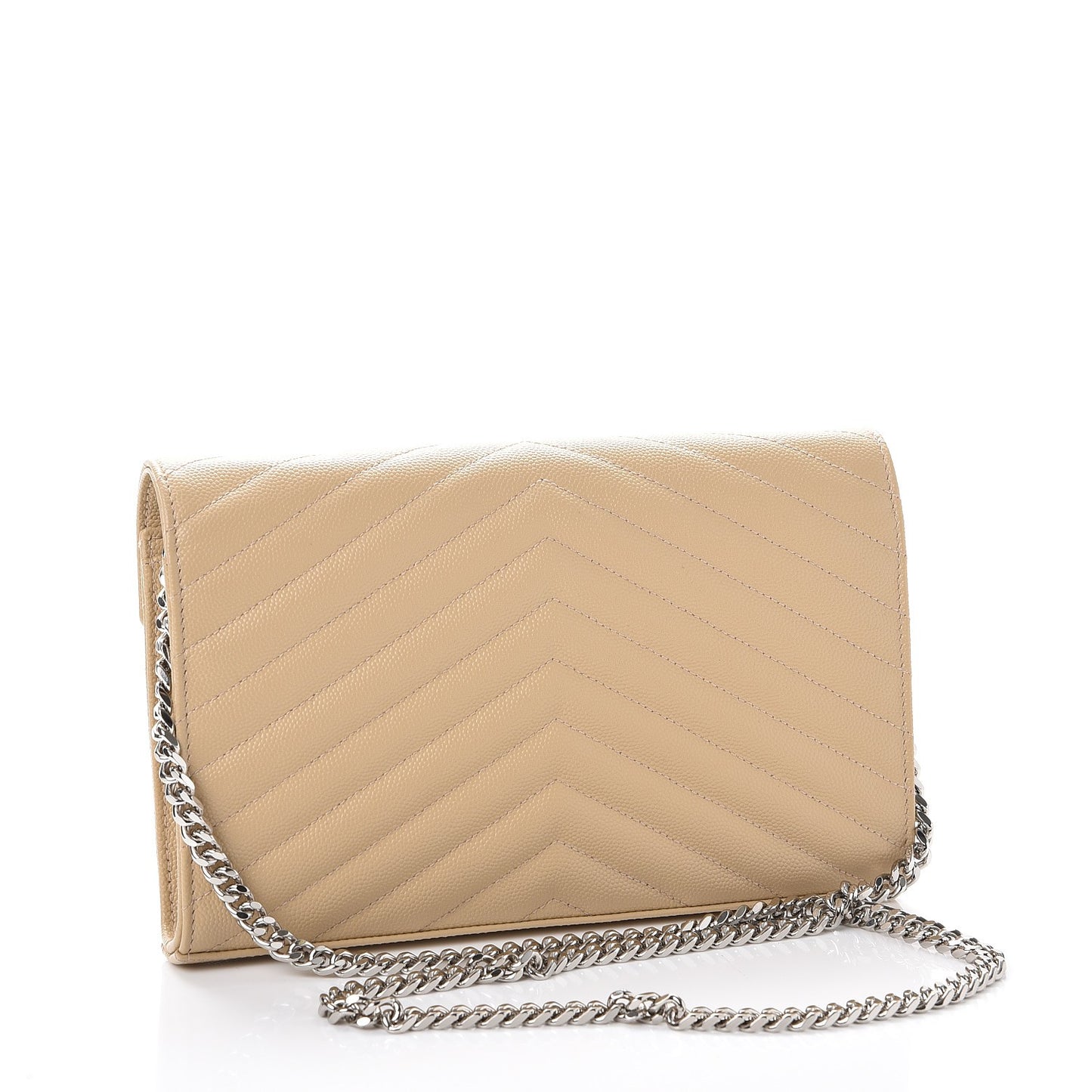 Grain De Poudre Matelasse Chevron Monogram Chain Wallet Nude Powder