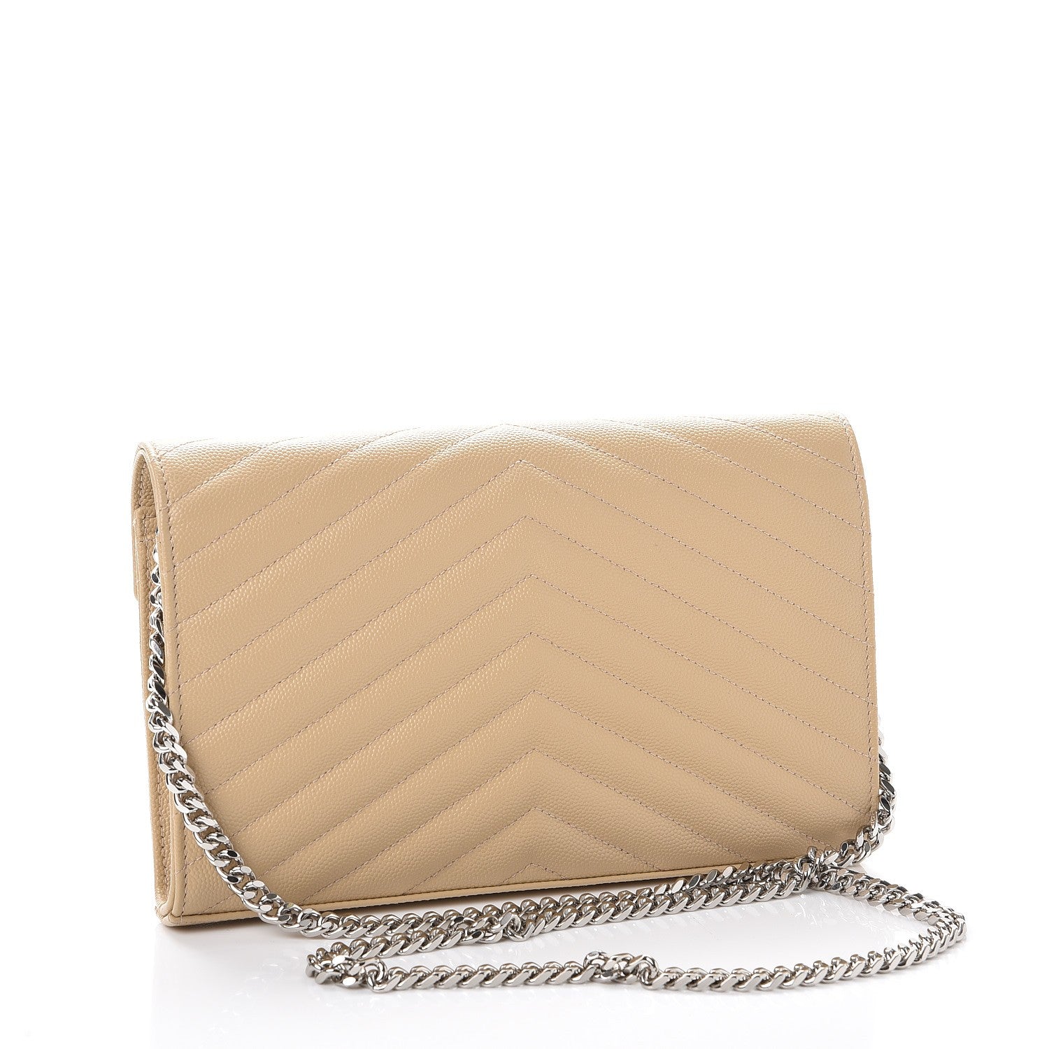 Saint Laurent Grain De Poudre Matelasse Chevron Monogram Chain Wallet Nude Powder 3 of 8